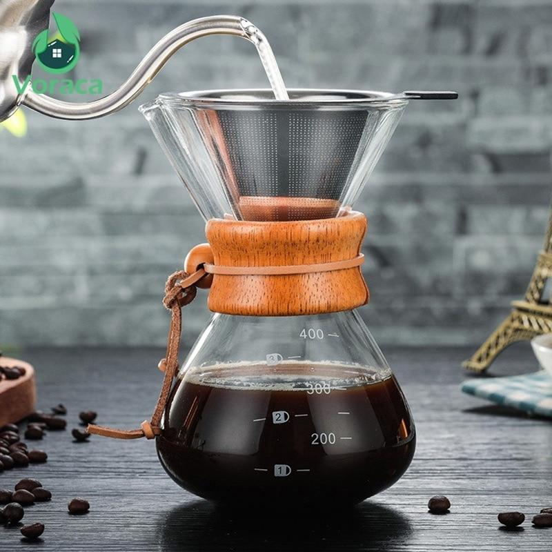 Heat-resistant 400ml Glass Coffee Pot with Stainless Steel