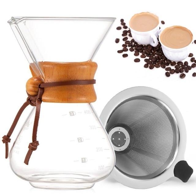 Heat-resistant 400ml Glass Coffee Pot with Stainless Steel