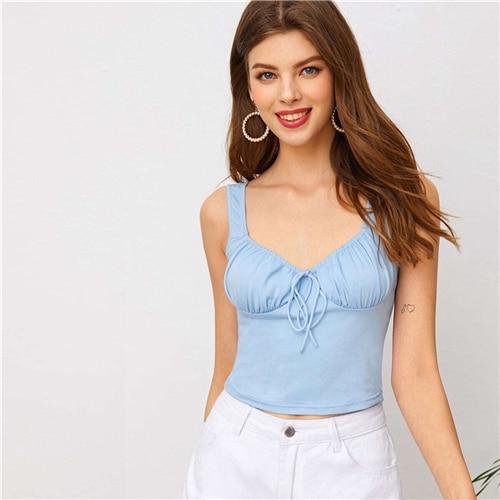 Marisol Ruched Bust Tank - Blue