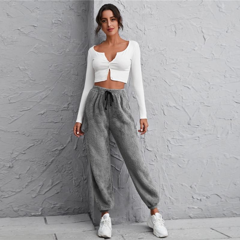 Shearling Loose Pant  Light Grey